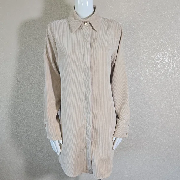 Beige Corduroy Shirt Dress - Picture 3 of 6